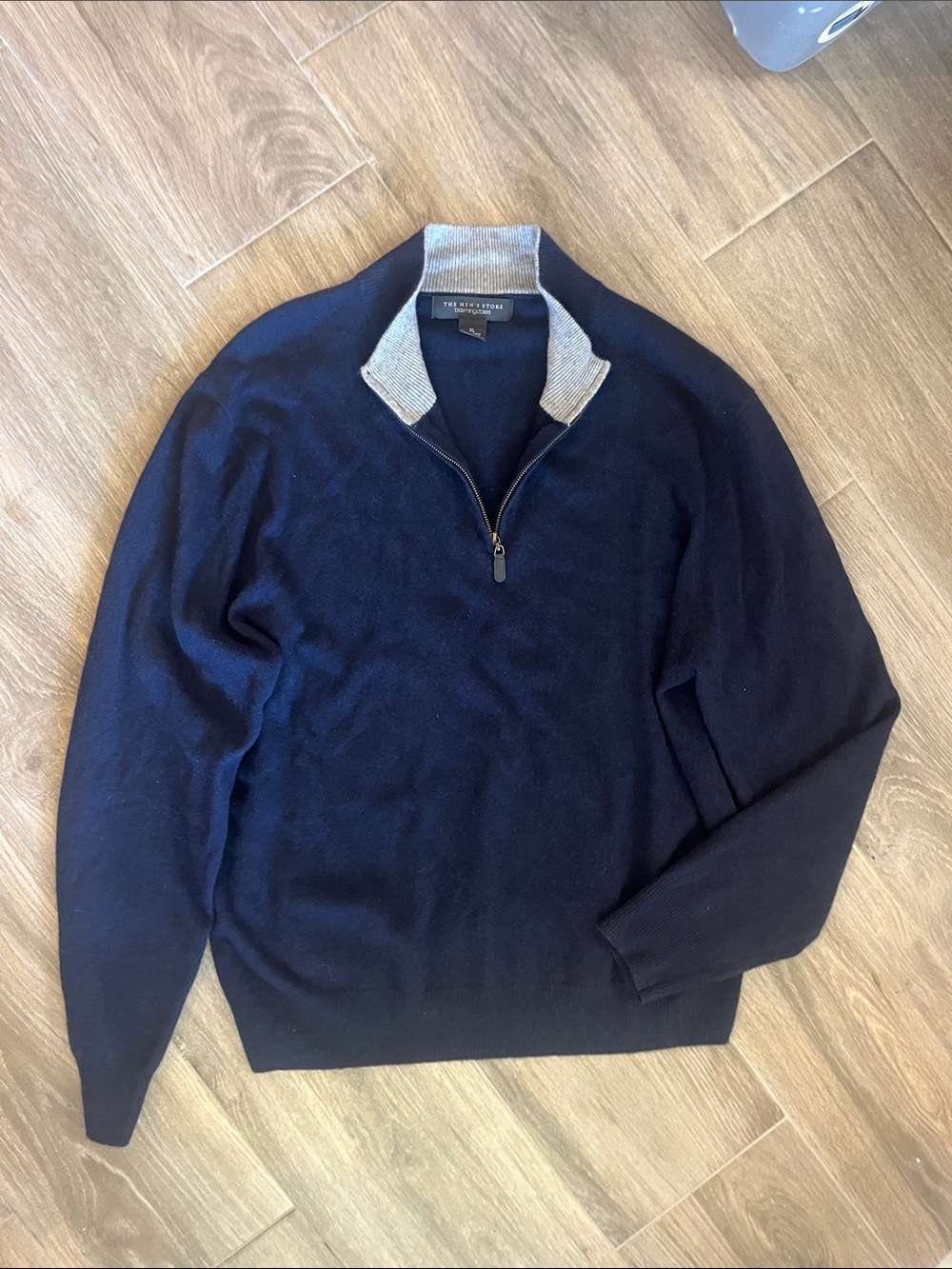 The Men's Store Navy Zip-Neck Sweater with Light Gray Contrast Collar
